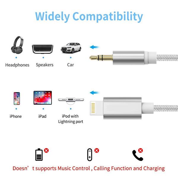 Grote foto drphone sc5 flex lightning naar 3.5mm aux kabel nylon gevlochten 1m zwart telecommunicatie opladers en autoladers
