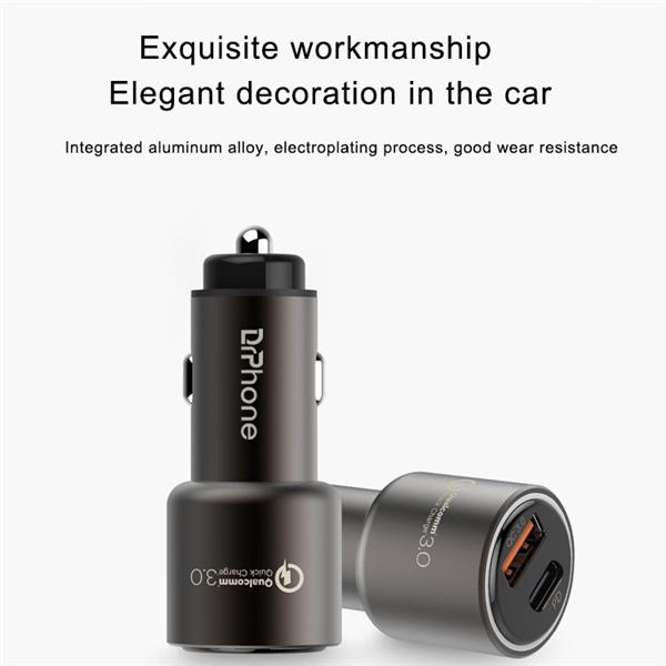 Grote foto drphone invincible 18w metalen auto lader 2 poorten usb c female usb qc 3.0 oplader telecommunicatie opladers en autoladers