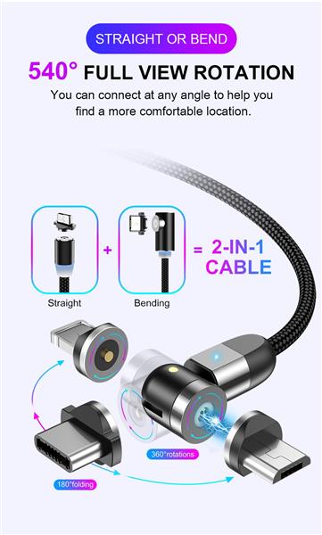 Grote foto drphone lini series usb c magnetische kabel 2.4a nylon gevlochten 540 graden l vorm recht r telecommunicatie opladers en autoladers