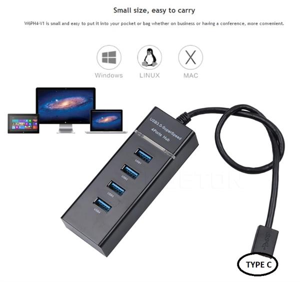Grote foto drphone xtreme 2 type c 4 poort usb hub 10gbps super speed 3.1 30cm zwart telecommunicatie opladers en autoladers