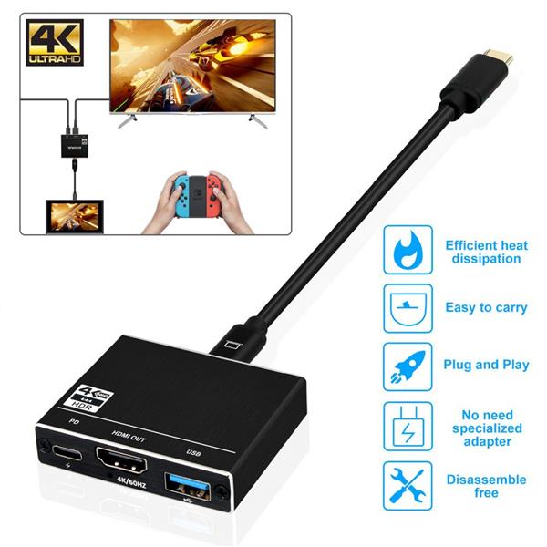 Grote foto drphone thd3 usb c hdmi 4k 60hz power delivery pd 100w opladen usb 3.0 adapter zwart computers en software overige computers en software