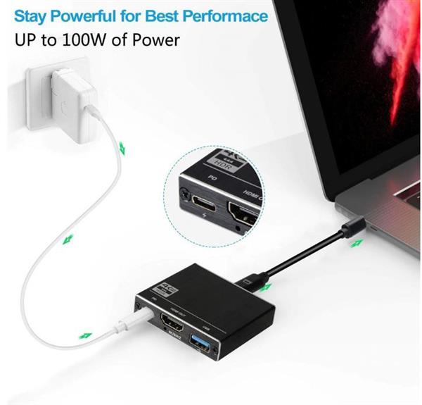 Grote foto drphone thd3 usb c hdmi 4k 60hz power delivery pd 100w opladen usb 3.0 adapter zwart computers en software overige computers en software