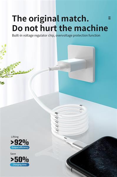 Grote foto drphone mag1 usb c 3a kabel type c magnetisch oprolsysteem 1 meter oplaadkabel wit telecommunicatie opladers en autoladers