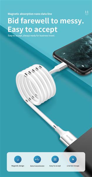 Grote foto drphone mag1 usb c 3a kabel type c magnetisch oprolsysteem 1 meter oplaadkabel wit telecommunicatie opladers en autoladers