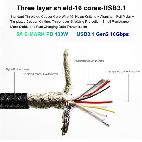 Grote foto drphone titan2 usb c 3.1 gen 2 naar type c 5a 100w pd 1m kabel e mark chip 10gpbs data telecommunicatie opladers en autoladers
