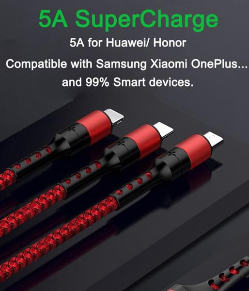 Grote foto drphone mx2 nylon gevlochten 3 in 1 lightning micro usb type c 5a snelle usb data oplaadkabel zw telecommunicatie opladers en autoladers