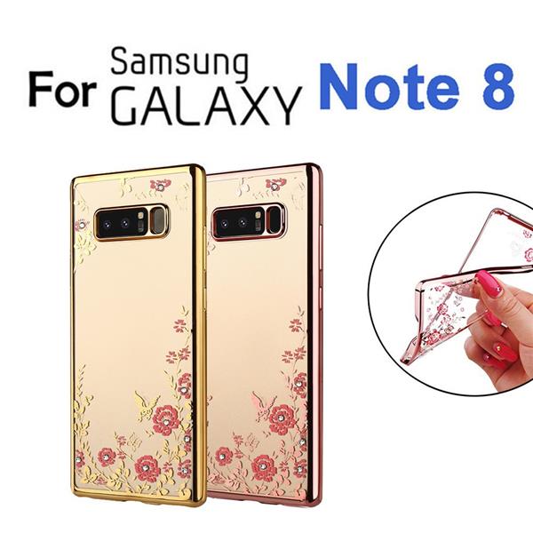 Grote foto note 8 flower bloemen case diamant crystal tpu hoesje rose goud telecommunicatie mobieltjes