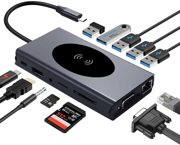 Grote foto drphone md6 13 in 1 usb c hub adapter uitbreiding poorten 4k hdmi vga ethernet draadloos op computers en software overige computers en software