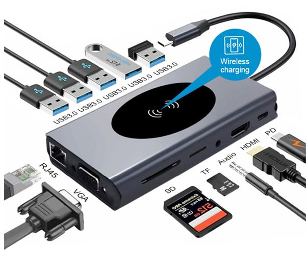 Grote foto drphone md6 13 in 1 usb c hub adapter uitbreiding poorten 4k hdmi vga ethernet draadloos op computers en software overige computers en software