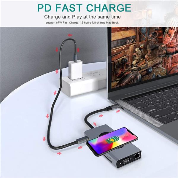 Grote foto drphone md6 13 in 1 usb c hub adapter uitbreiding poorten 4k hdmi vga ethernet draadloos op computers en software overige computers en software