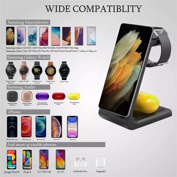 Grote foto drphone qw4 3 in 1 draadloze oplader dock galaxy watch samsung earbuds samsung gear watch la kleding dames horloges