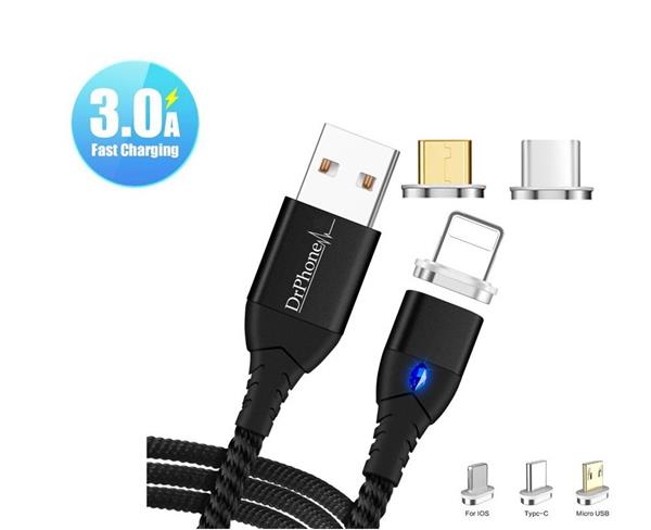 Grote foto drphone echo series 3 in 1 magnetische micro usb usb c lightning 3a snellader 2m oplaadkabel d telecommunicatie opladers en autoladers