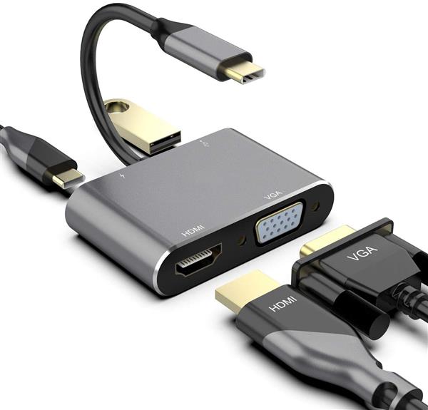 Grote foto drphone chx2 4 in 1 adapter usb c naar hdmi vga 4k 3840 2160p 60hz pd 87w usb 3.0 grijs computers en software overige computers en software