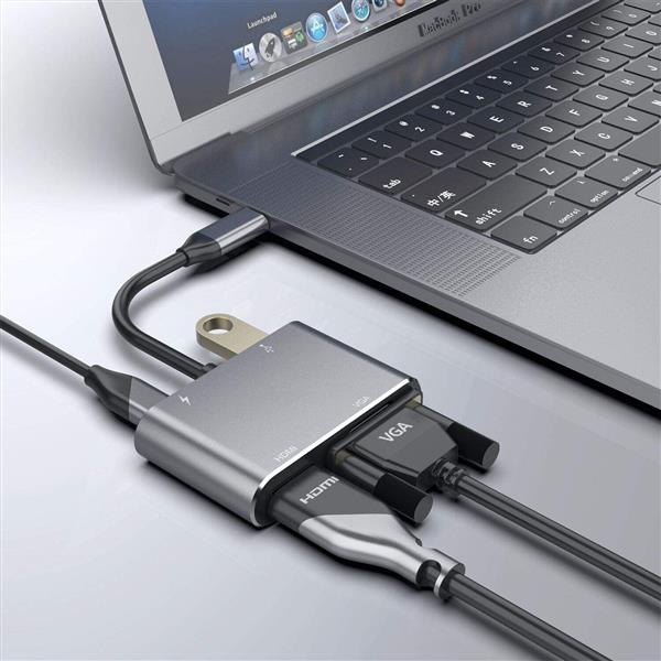 Grote foto drphone chx2 4 in 1 adapter usb c naar hdmi vga 4k 3840 2160p 60hz pd 87w usb 3.0 grijs computers en software overige computers en software