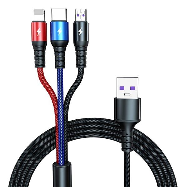 Grote foto drphone mx3 3 in 1 usb kabel led micro usb c lightning apple snellader rood zwart telecommunicatie opladers en autoladers