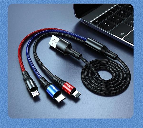 Grote foto drphone mx3 3 in 1 usb kabel led micro usb c lightning apple snellader rood zwart telecommunicatie opladers en autoladers