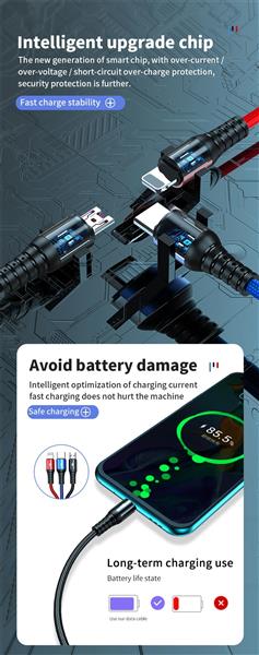 Grote foto drphone mx3 3 in 1 usb kabel led micro usb c lightning apple snellader rood zwart telecommunicatie opladers en autoladers