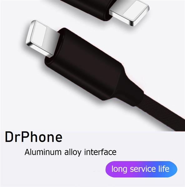 Grote foto drphone hybridx nylon kevlar oplaadkabel 2 meter lightning 8 pin kabel optimaal accuduur telecommunicatie opladers en autoladers