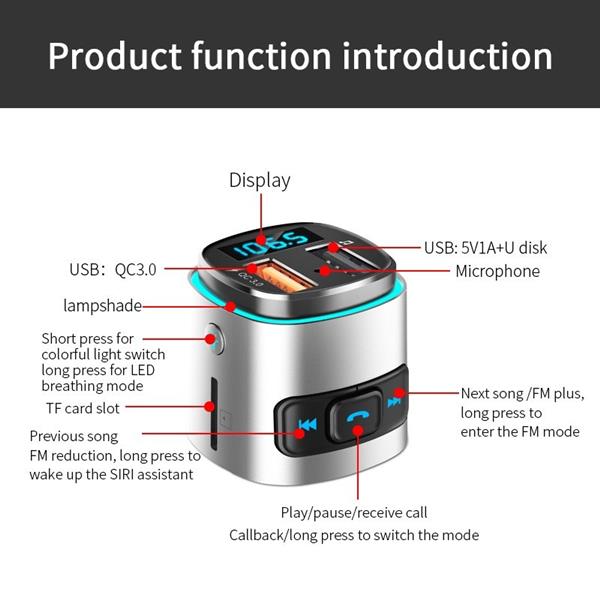 Grote foto drphone hf1 handsfree gesprekken autolader bluetooth rgb led fm transmitter voltage dete telecommunicatie opladers en autoladers