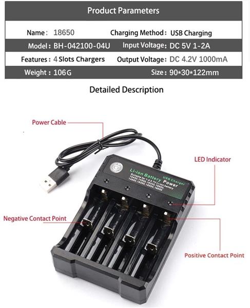 Grote foto drphone bc4s batterijlader 4 slots oplaad indicator usb aansluiting verschillende maten ba telecommunicatie opladers en autoladers