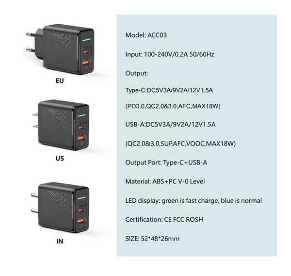 Grote foto drphone halo7c 18w qualcom 3.0 quick charge thuislader usb c input snel lader met intelligente telecommunicatie opladers en autoladers