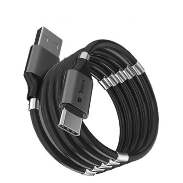Grote foto drphone mag1 usb c 3a kabel type c magnetisch oprolsysteem 1 meter oplaadkabel zwart telecommunicatie opladers en autoladers