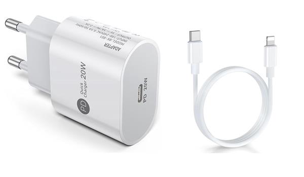 Grote foto drphone pdk lunar 20w thuislader 2m usb c naar lightning kabel 9v fastcharge voor o.a iphone 12 telecommunicatie opladers en autoladers