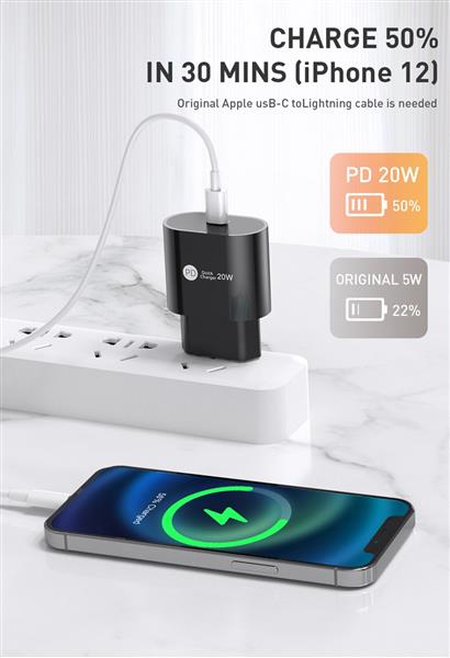 Grote foto drphone pdk lunar 20w thuislader 2m usb c naar lightning kabel 9v fastcharge voor o.a iphone 12 telecommunicatie opladers en autoladers
