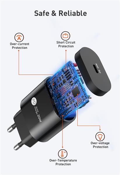 Grote foto drphone pdtc2 20w thuislader 1m usb c naar usb c fastcharge powerdelivery pd kabel voor o.a sa telecommunicatie opladers en autoladers