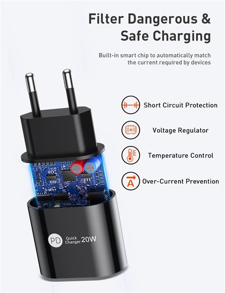Grote foto drphone pdtc2 20w thuislader 1m usb c naar usb c fastcharge powerdelivery pd kabel voor o.a sa telecommunicatie opladers en autoladers