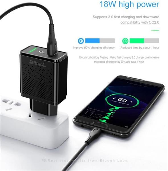 Grote foto drphone ls3 18w oplader kabel lader met led indicator 3 meter kabel voor o.a iphone ipad m telecommunicatie opladers en autoladers