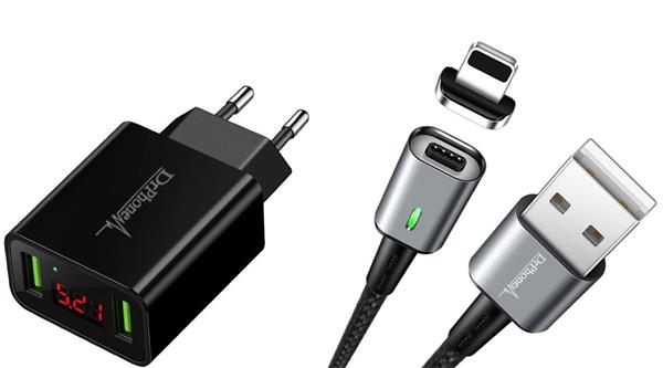 Grote foto drphone icon magnetische lightning oplaadkabel 3a thuislader 2 poorten usb oplader 2.2a met led telecommunicatie opladers en autoladers