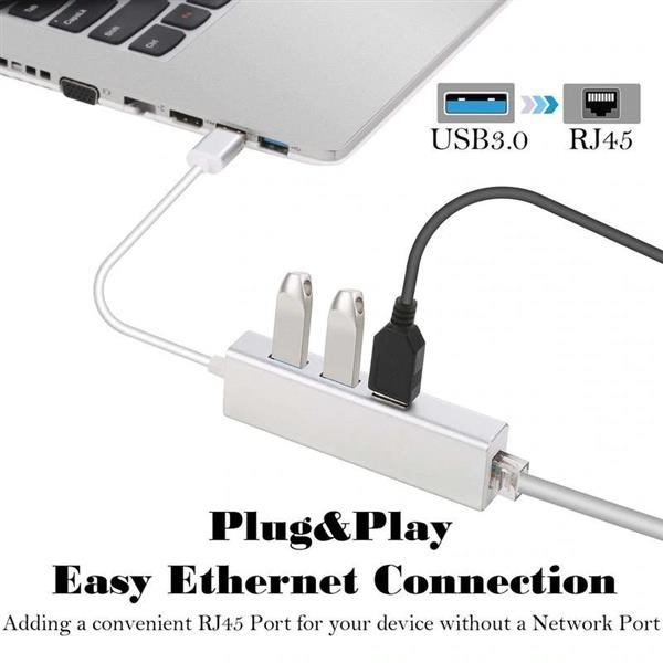 Grote foto drphone ea2 usb 3.0 hub met rj45 gigabit ethernet lan adapter 10 100 1000m gigabit met 3 poorten computers en software overige computers en software