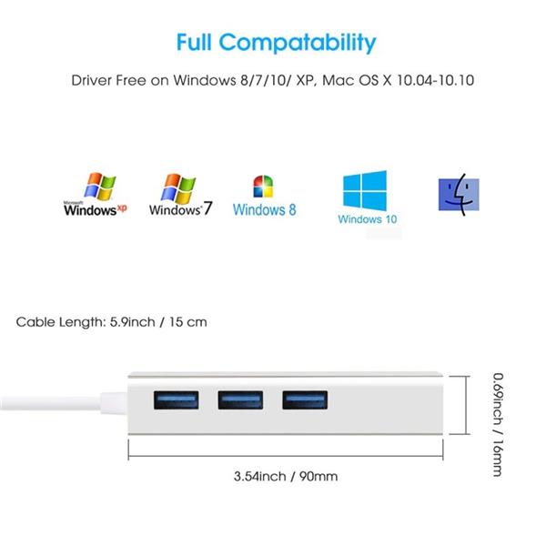 Grote foto drphone ea2 usb 3.0 hub met rj45 gigabit ethernet lan adapter 10 100 1000m gigabit met 3 poorten computers en software overige computers en software