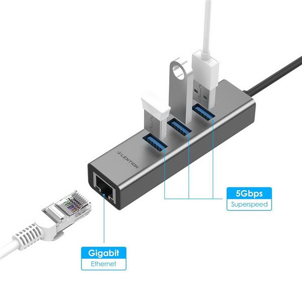 Grote foto drphone rj2 usb type c to gigabit ethernet adapter plug and play 3 usb 3.0 poorten zilver computers en software overige computers en software