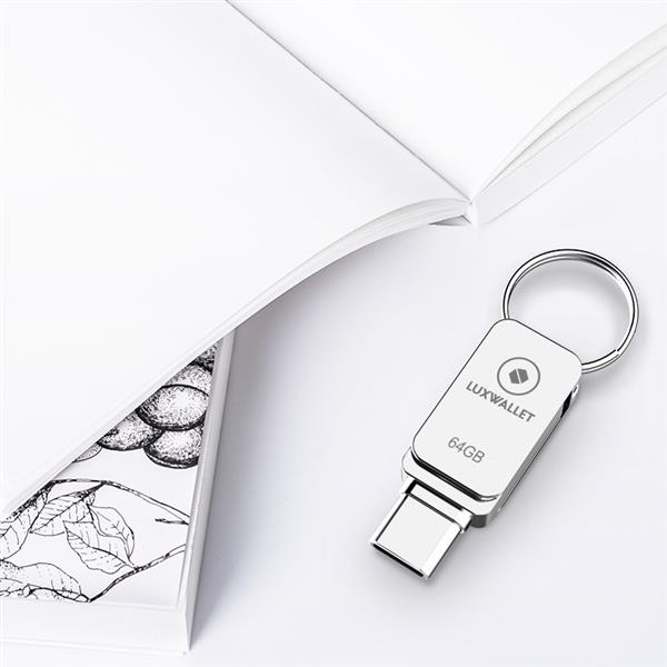 Grote foto luxwallet pd5 mini usb stick 64gb usb c type c otg usb 3.0 flash drive geheugen zilver computers en software overige computers en software