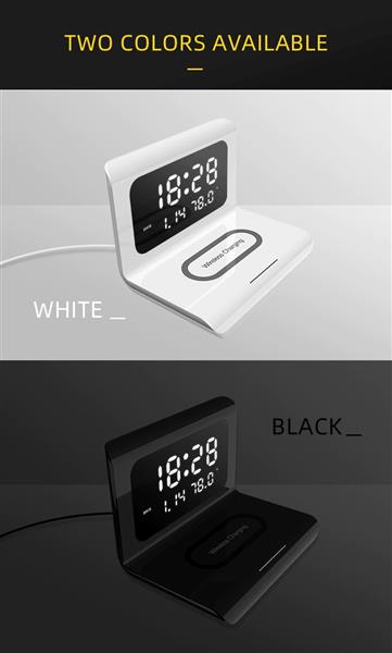 Grote foto drphone xk4 digitale wekker met draadloos opladen led display geschikt voor smartphones met qi telecommunicatie opladers en autoladers