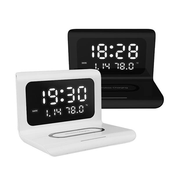 Grote foto drphone xk4 digitale wekker met draadloos opladen led display geschikt voor smartphones met qi telecommunicatie opladers en autoladers