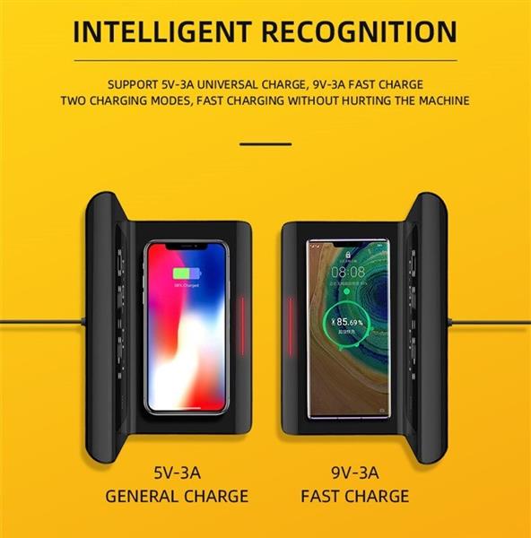 Grote foto drphone xk4 digitale wekker met draadloos opladen led display geschikt voor smartphones met qi telecommunicatie opladers en autoladers