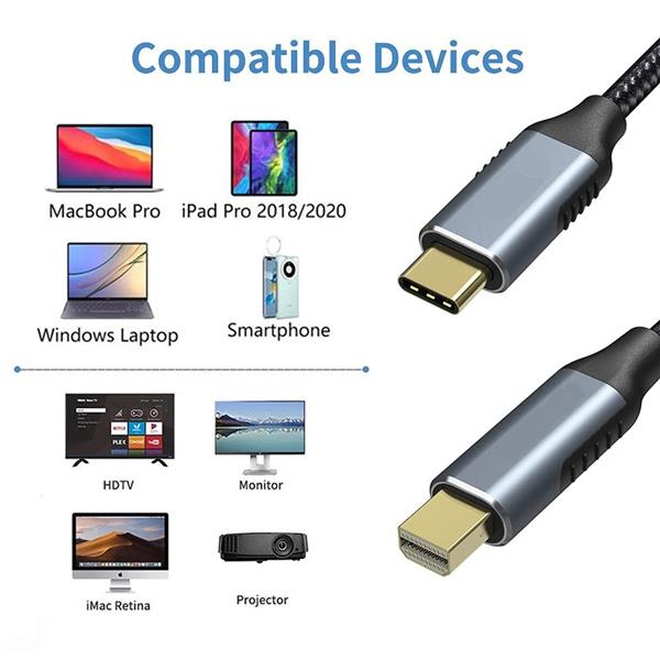 Grote foto drphone dnc2 usb c type c naar mini displayport gevlochten kabel 4k 60hz converter adapter 1.8m telecommunicatie opladers en autoladers