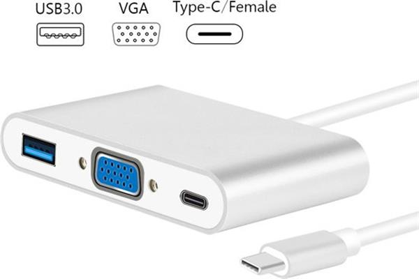 Grote foto drphone 3 in 1 type c hub converter 4k 1x type c 1x vga 1x usb 3.0 usb c hub chrome zilver computers en software overige computers en software