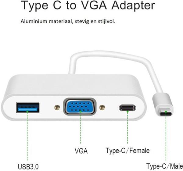 Grote foto drphone 3 in 1 type c hub converter 4k 1x type c 1x vga 1x usb 3.0 usb c hub chrome zilver computers en software overige computers en software