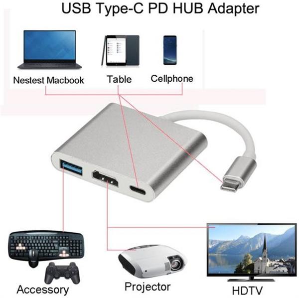 Grote foto 4k 3 in 1 nieuwste versie type c hub converter 1x type c 1x hdmi 1x usb 3.0 usb c hub computers en software overige computers en software