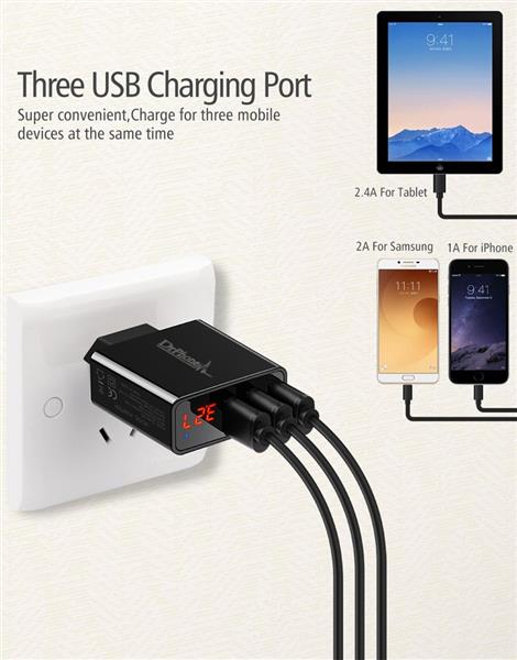 Grote foto drphone thuislader 3 poorten usb oplader 2.4a smart fast charge lader met led display real time stat telecommunicatie opladers en autoladers