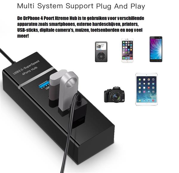 Grote foto drphone xtreme 4 poort 5gbps usb 3.0 hub splitter computer notebook laptop windows mac os linu computers en software overige computers en software