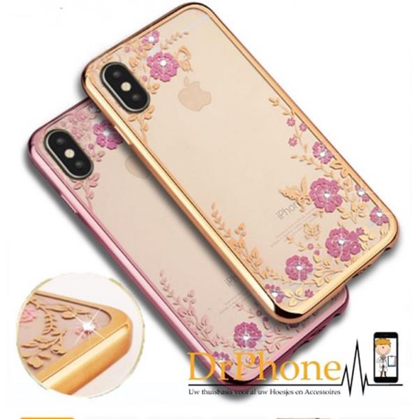 Grote foto drphone iphone x xs flower bloemen case diamant crystal tpu hoesje rose gold drphone official prod telecommunicatie mobieltjes