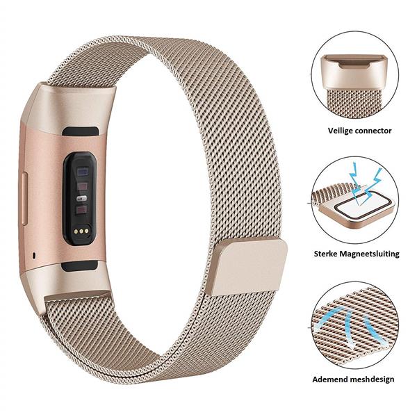 Grote foto drphone fitbit charge 3 charge 3 se magnetische milanese armband rvs horlogeband maat l goud kleding dames horloges