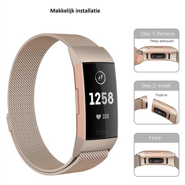 Grote foto drphone fitbit charge 3 charge 3 se magnetische milanese armband rvs horlogeband maat l goud kleding dames horloges