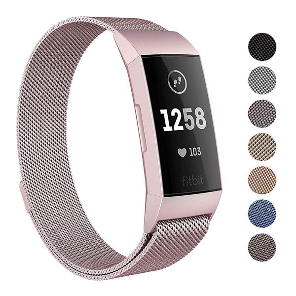 Grote foto drphone fitbit charge 3 charge 3 se magnetische milanese armband rvs horlogeband maat l rose kleding dames horloges