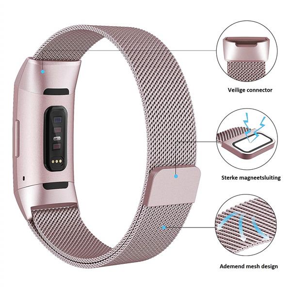 Grote foto drphone fitbit charge 3 charge 3 se magnetische milanese armband rvs horlogeband maat l rose kleding dames horloges